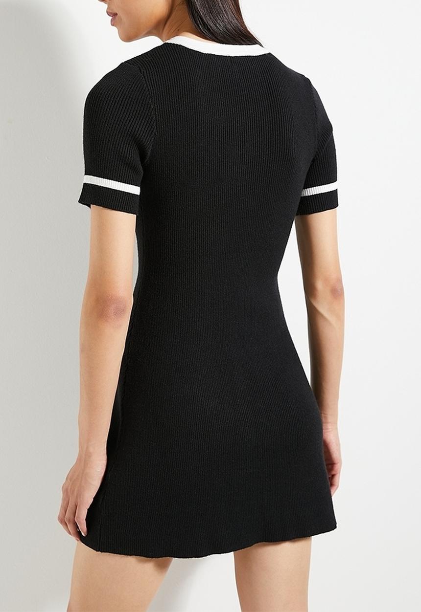 edit - Contrast detail Mini Knitwear Dress - Black