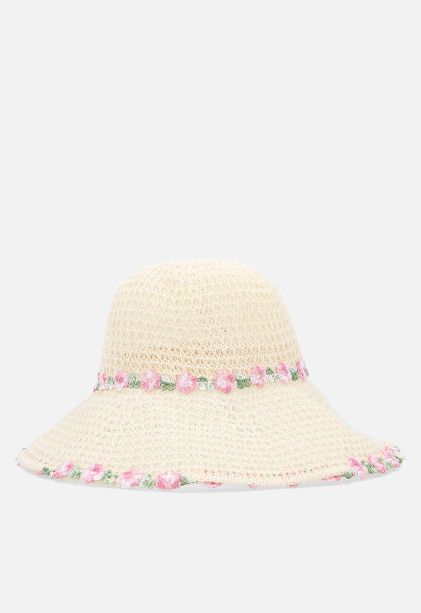 Pop Candy - Straw summer hat with floral trim - natural