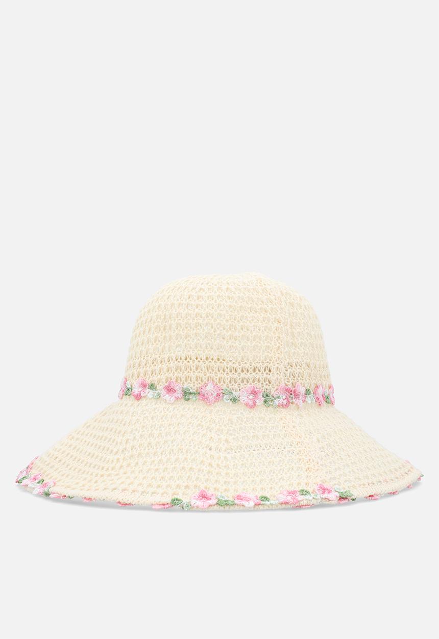 Pop Candy - Straw summer hat with floral trim - natural