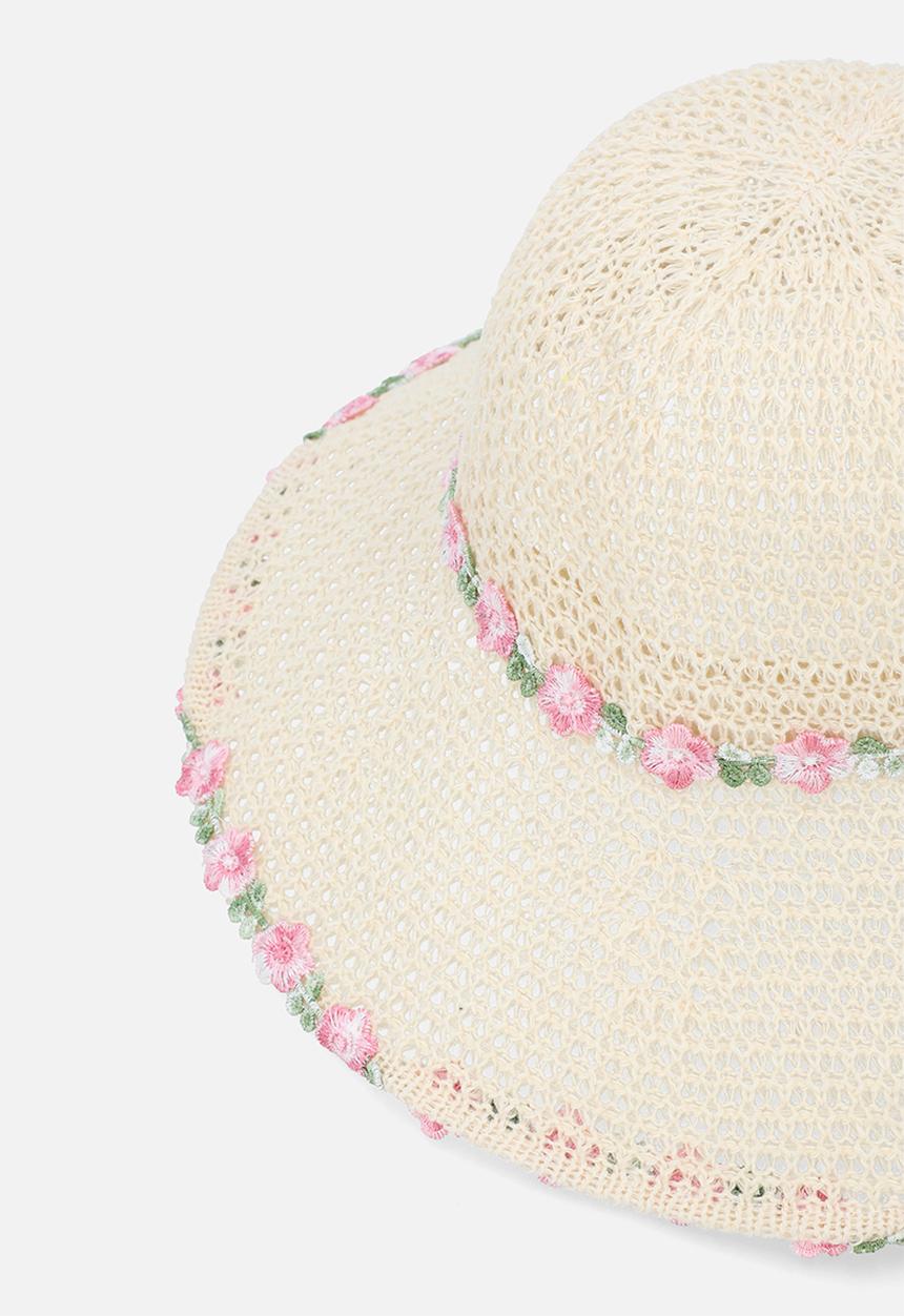 Pop Candy - Straw summer hat with floral trim - natural