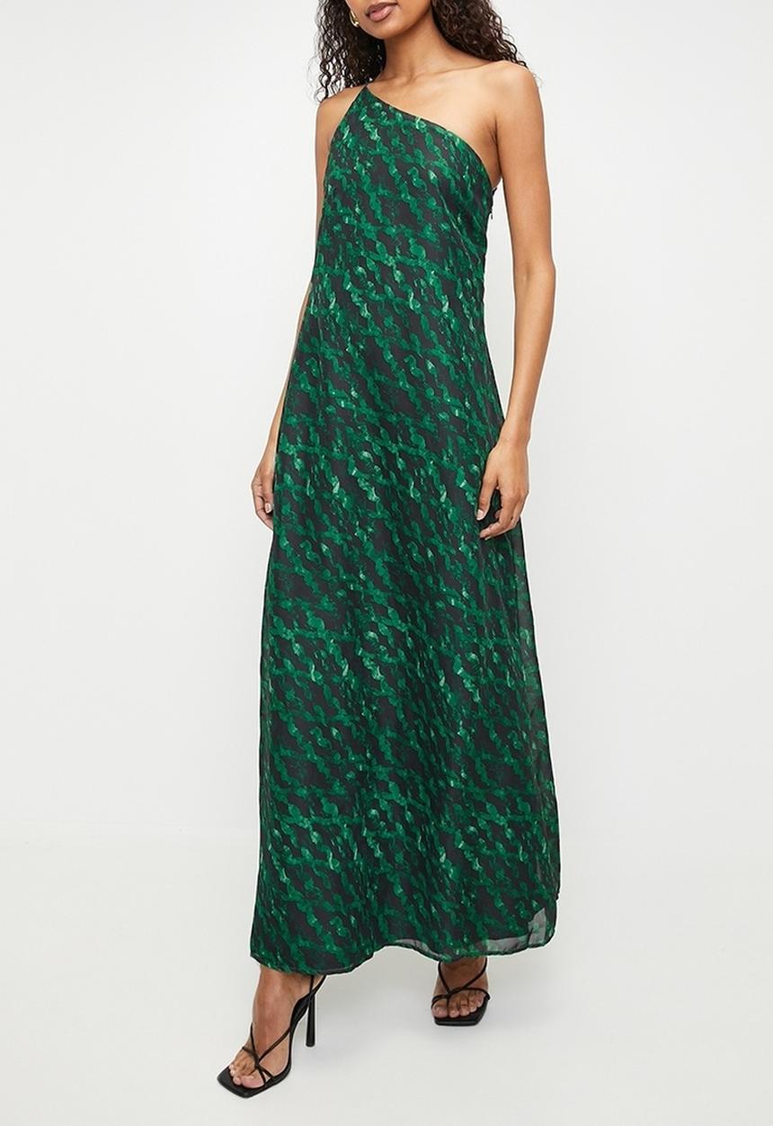 boohoo - Printed asymmetric maxi dress - green