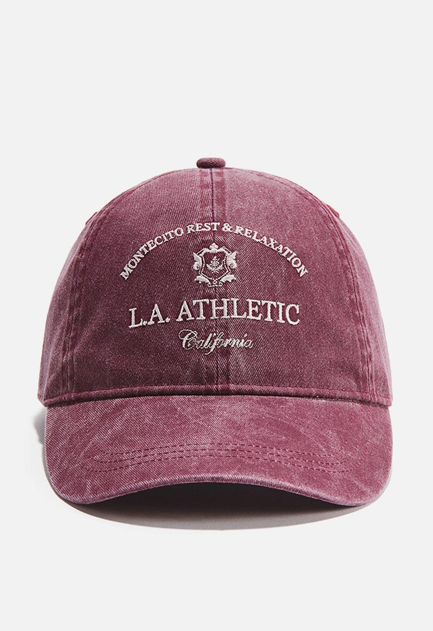 H&M - Embroidered-motif twill cap - dark red/l.a. athletic
