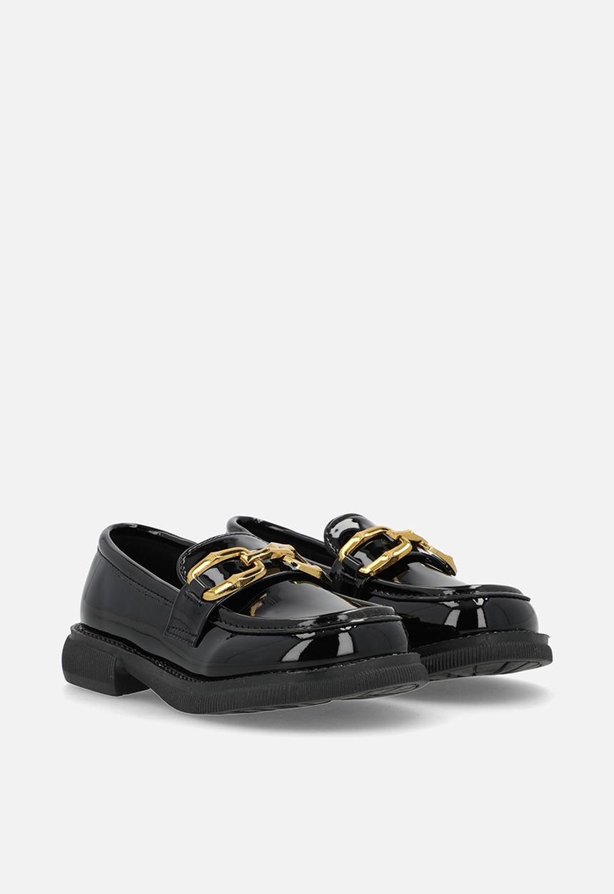 Pop Candy - Gold chain link loafers - black