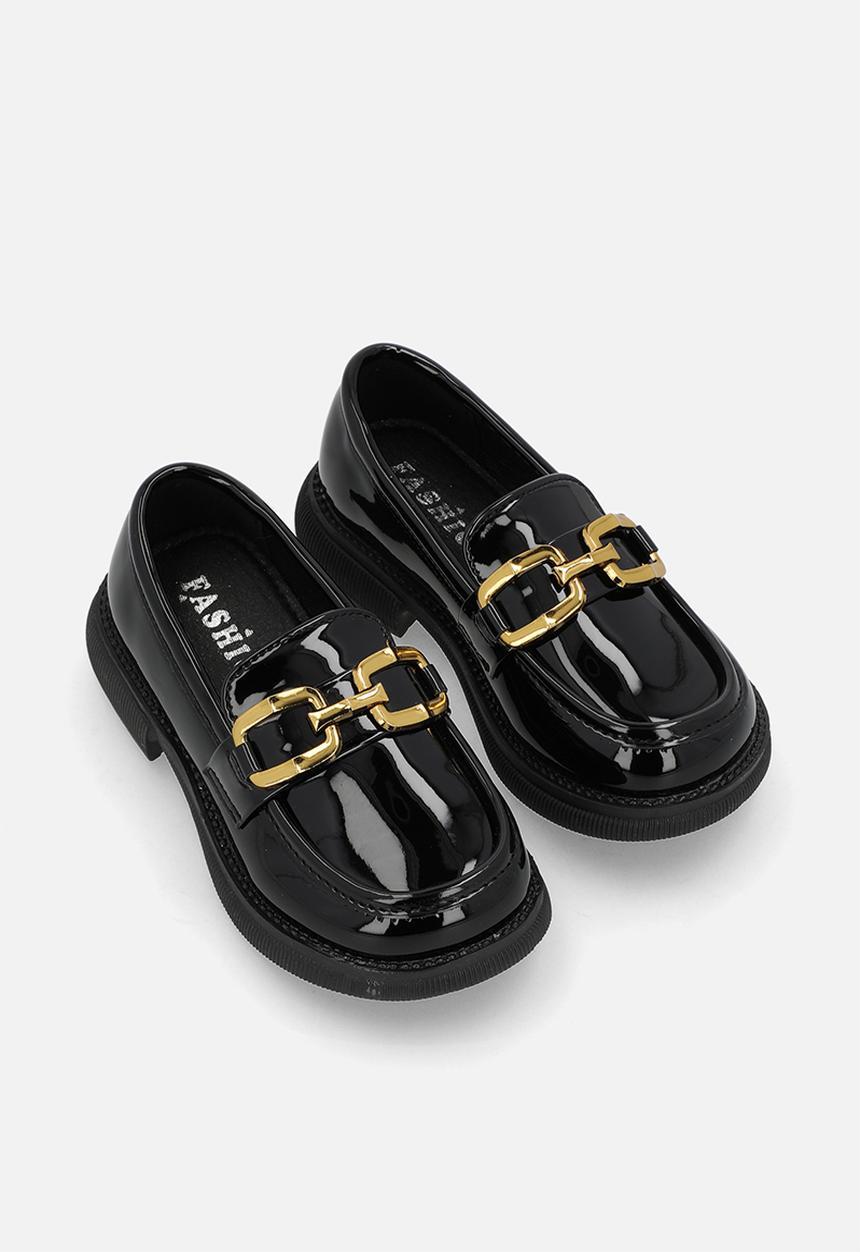 Pop Candy - Gold chain link loafers - black