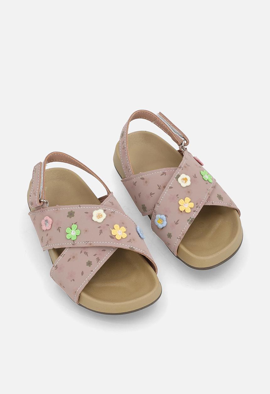 Pop Candy - Floral aop criss-cross sandals - dusty pink
