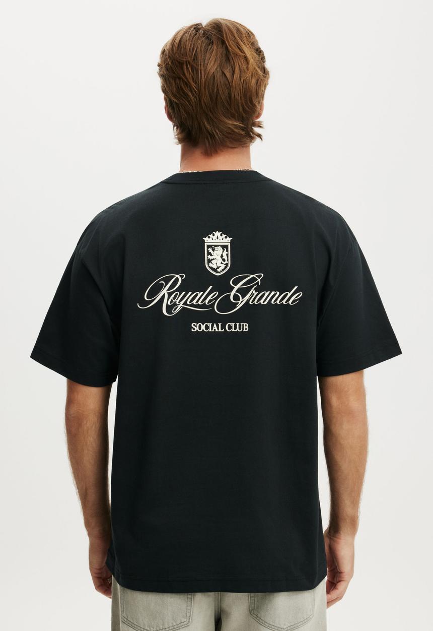 Cotton On - Box Fit Text T-shirt - Black/Royal Grand