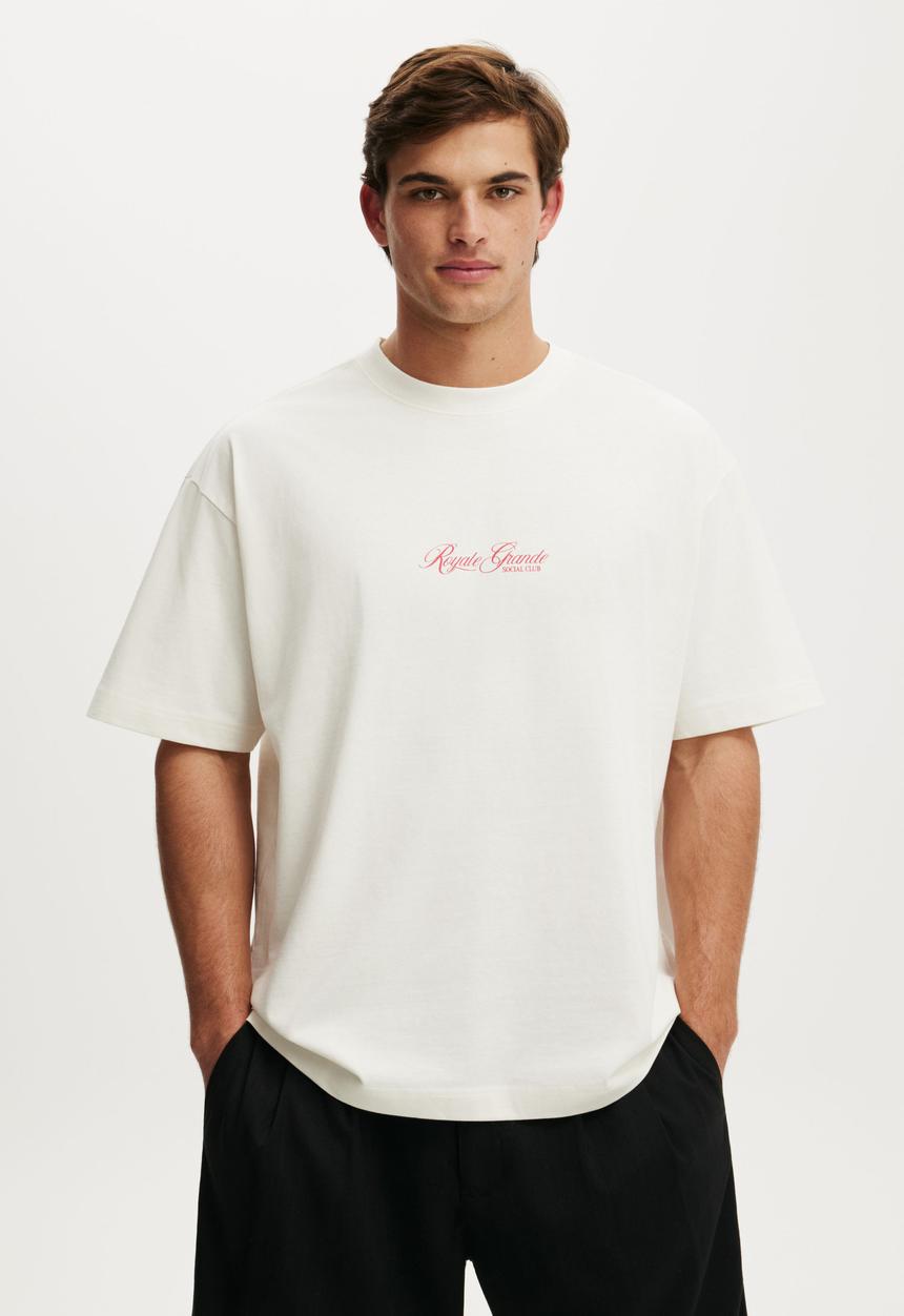 Cotton On - Box Fit Text T-shirt - Vintage White/Royal Grand