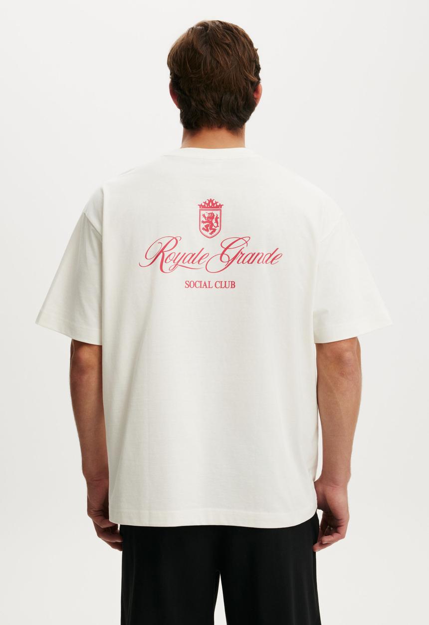 Cotton On - Box Fit Text T-shirt - Vintage White/Royal Grand