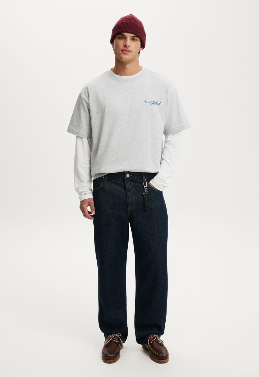 Cotton On - Box Fit Text T-shirt - Grey Marle/Local Global