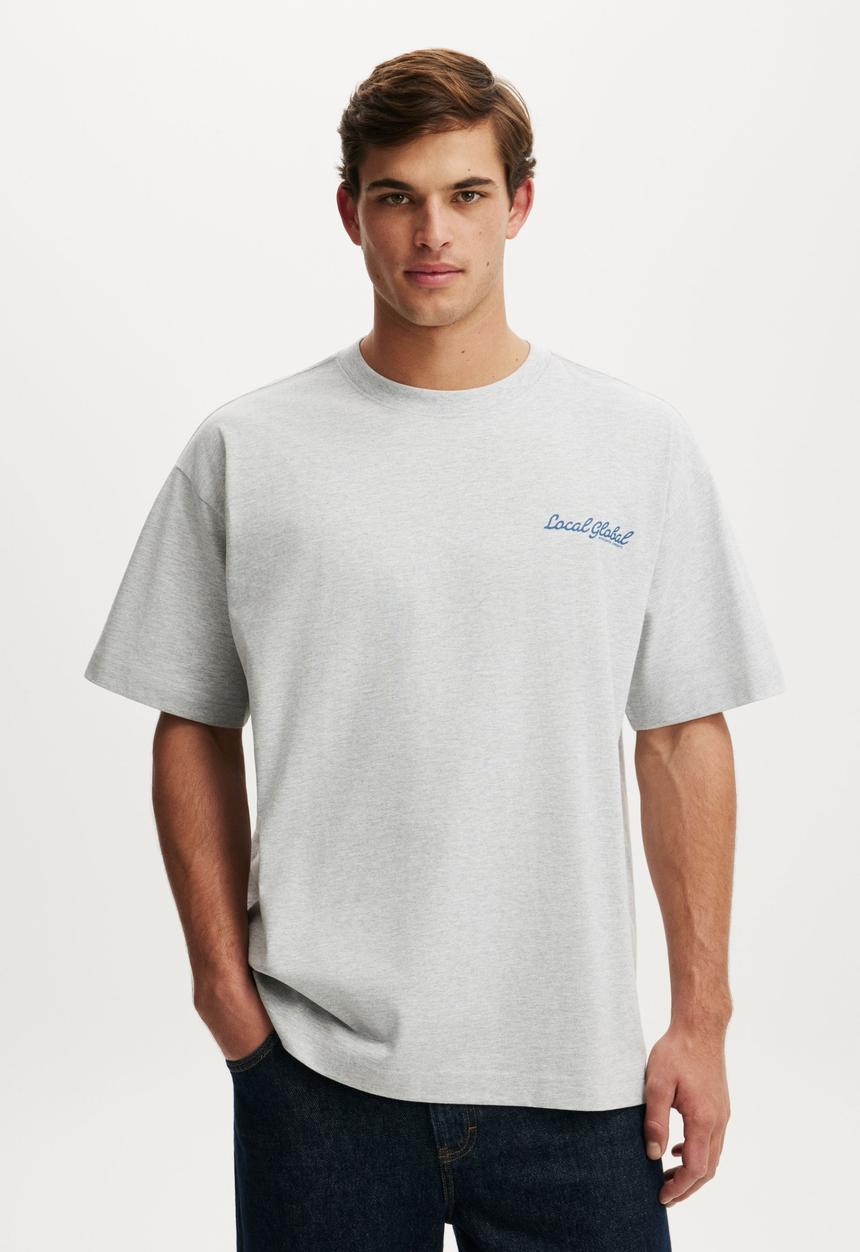 Cotton On - Box Fit Text T-shirt - Grey Marle/Local Global