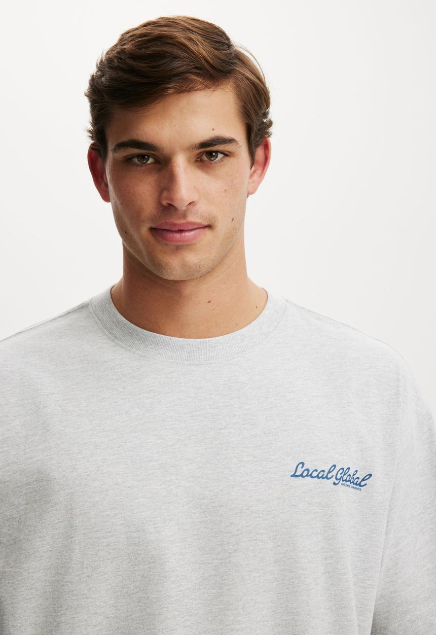 Cotton On - Box Fit Text T-shirt - Grey Marle/Local Global