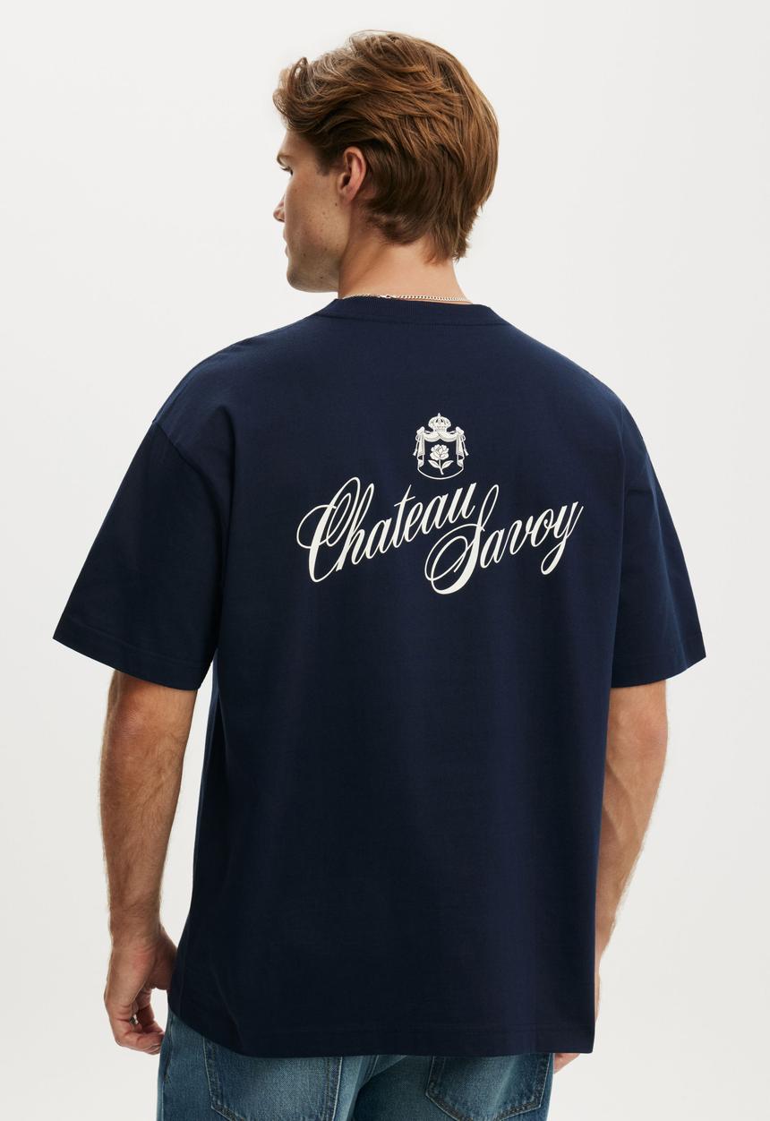 Cotton On - Box Fit Text T-shirt - Vintage Navy/Chateau Lavoy