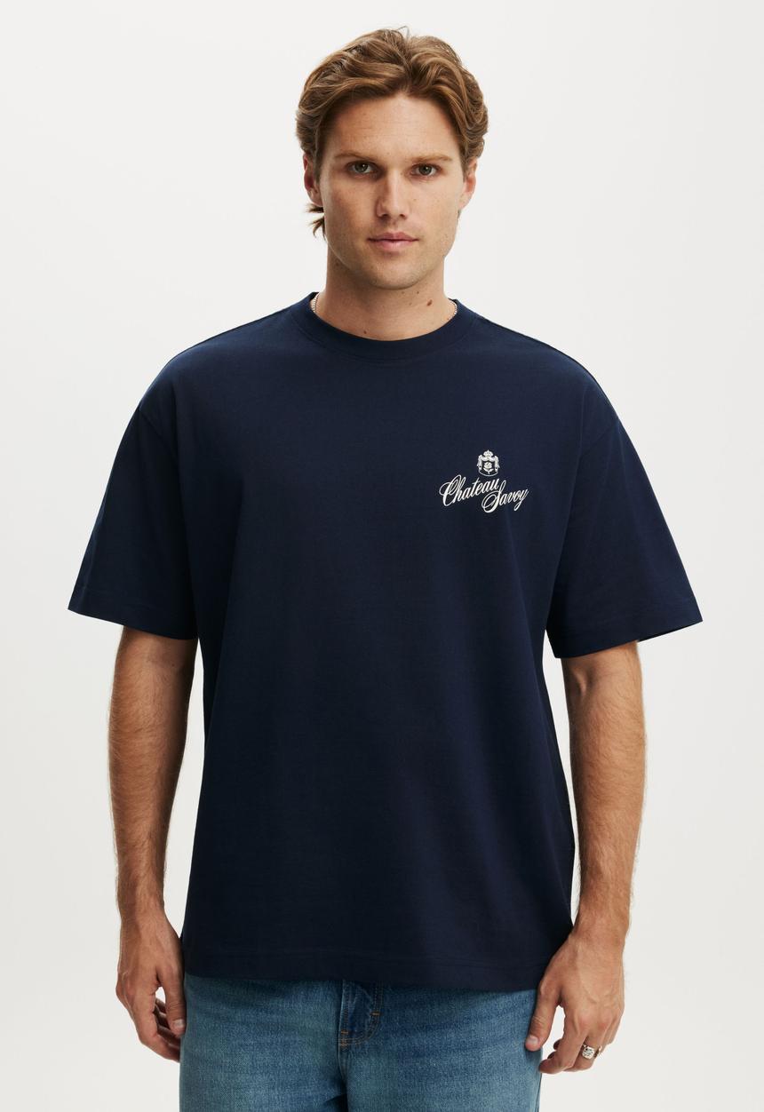 Cotton On - Box Fit Text T-shirt - Vintage Navy/Chateau Lavoy