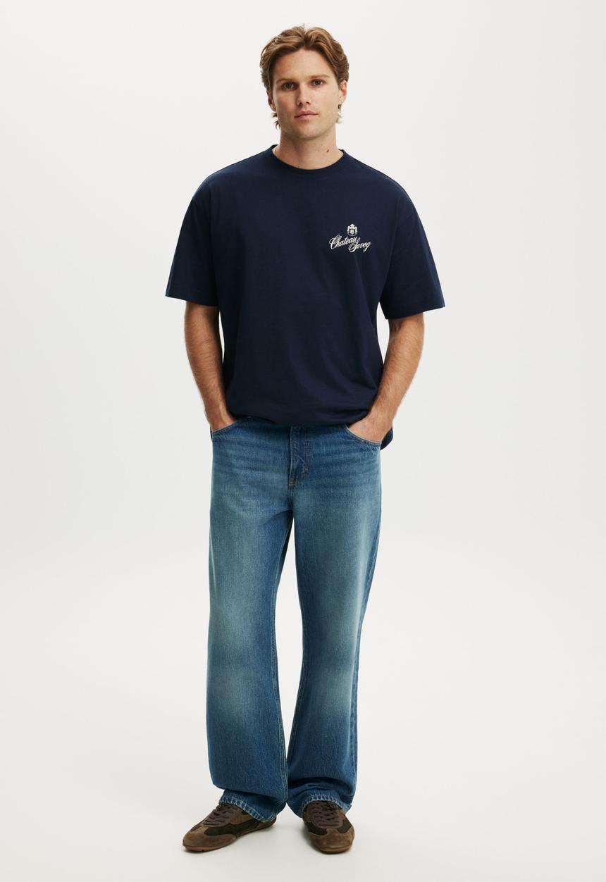 Cotton On - Box Fit Text T-shirt - Vintage Navy/Chateau Lavoy