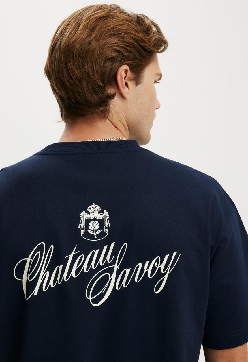 Cotton On - Box Fit Text T-shirt - Vintage Navy/Chateau Lavoy