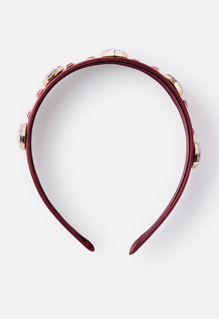 Cotton On - Sophia Luxe Headband - Berry Jam/Heart Gemmies