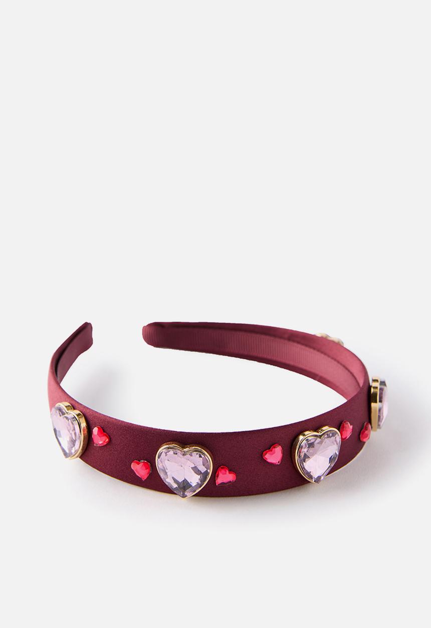 Cotton On - Sophia Luxe Headband - Berry Jam/Heart Gemmies