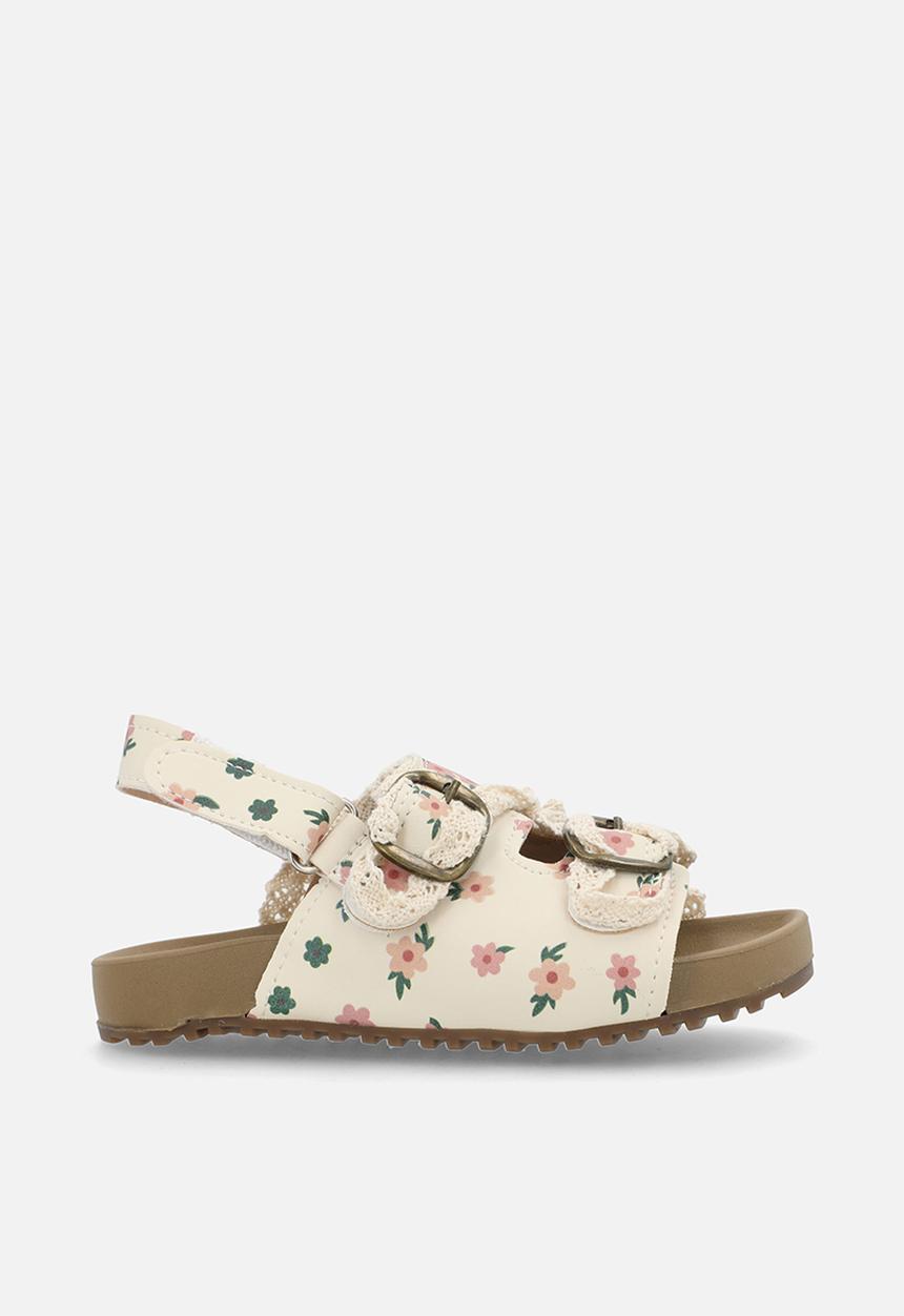Pop Candy - Ditsy floral slides with lace trim - neutral 