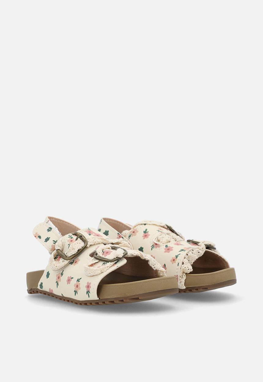 Pop Candy - Ditsy floral slides with lace trim - neutral 