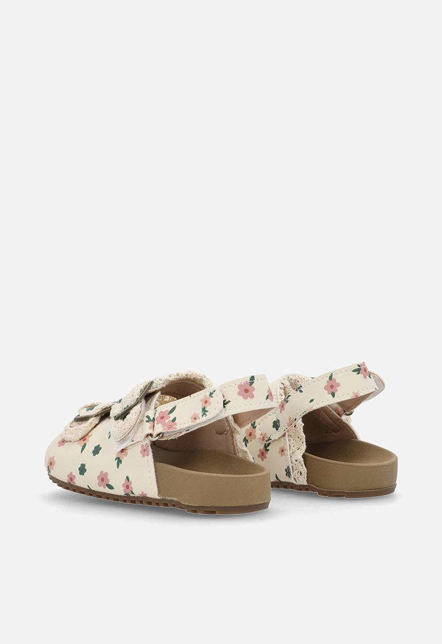 Pop Candy - Ditsy floral slides with lace trim - neutral 