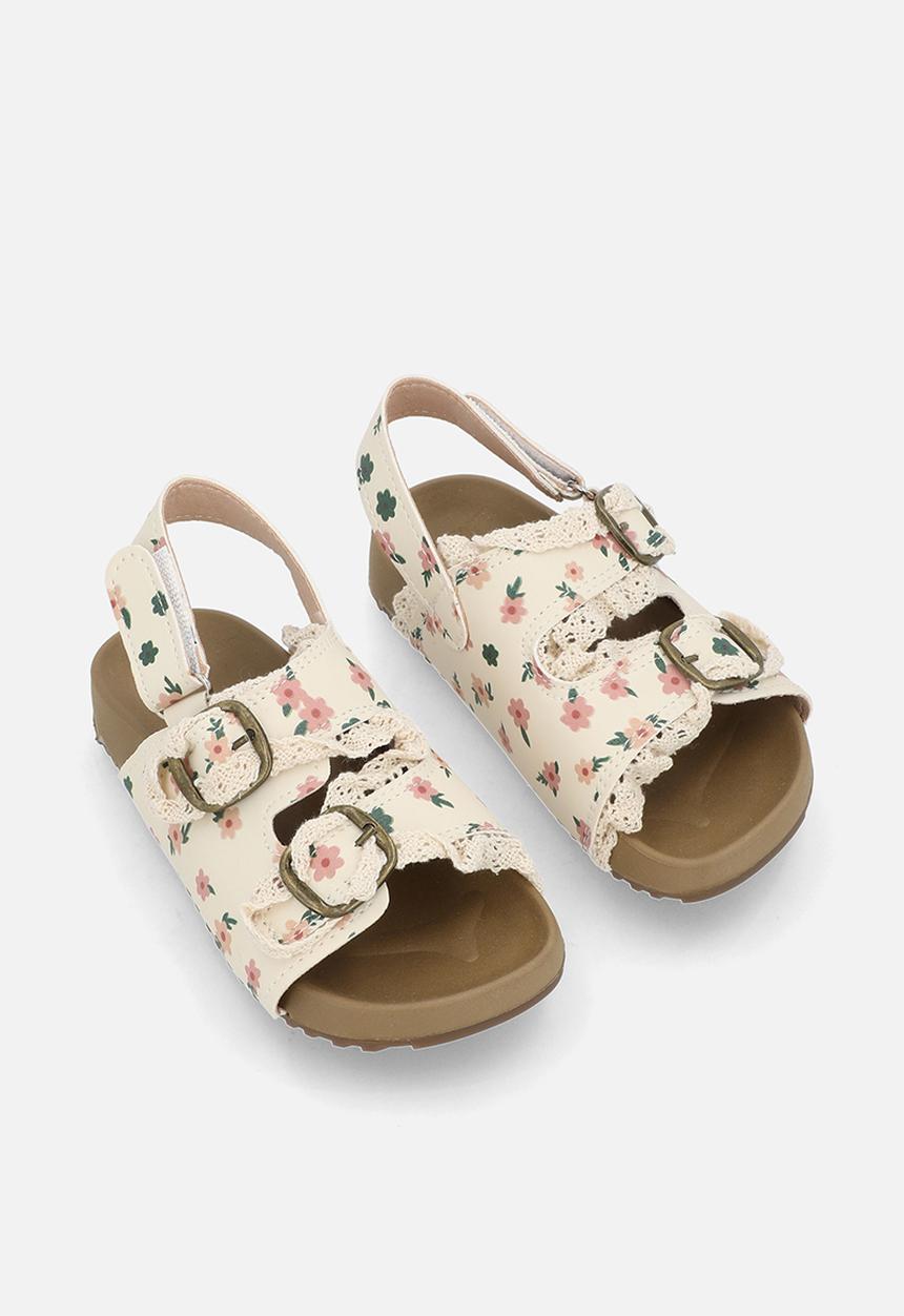 Pop Candy - Ditsy floral slides with lace trim - neutral 
