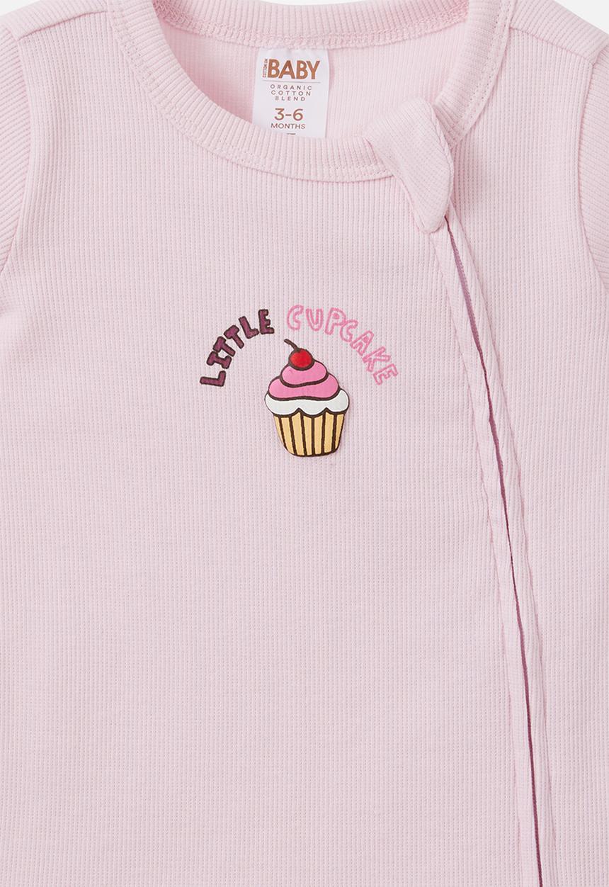 Cotton On - Growie Short Sleeve Zip Romper - Tea Party Pink/Little Cupcake