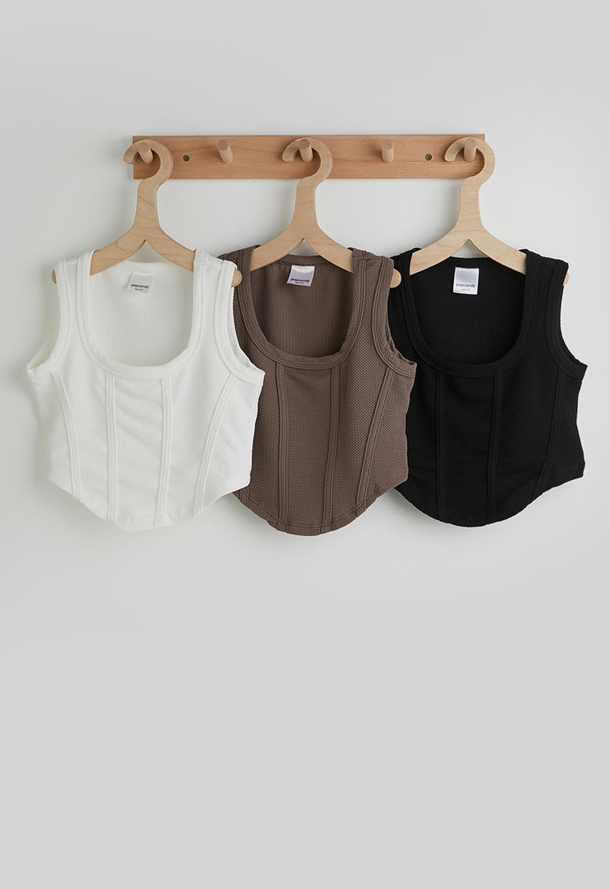 Pop Candy - 3 pack corseted top - black/brown/white
