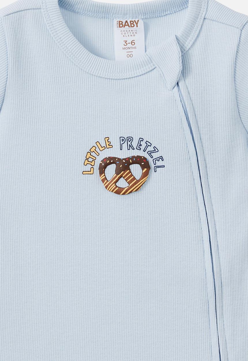 Cotton On - Growie Short Sleeve Zip Romper - Blue Whisper/Little Pretzel