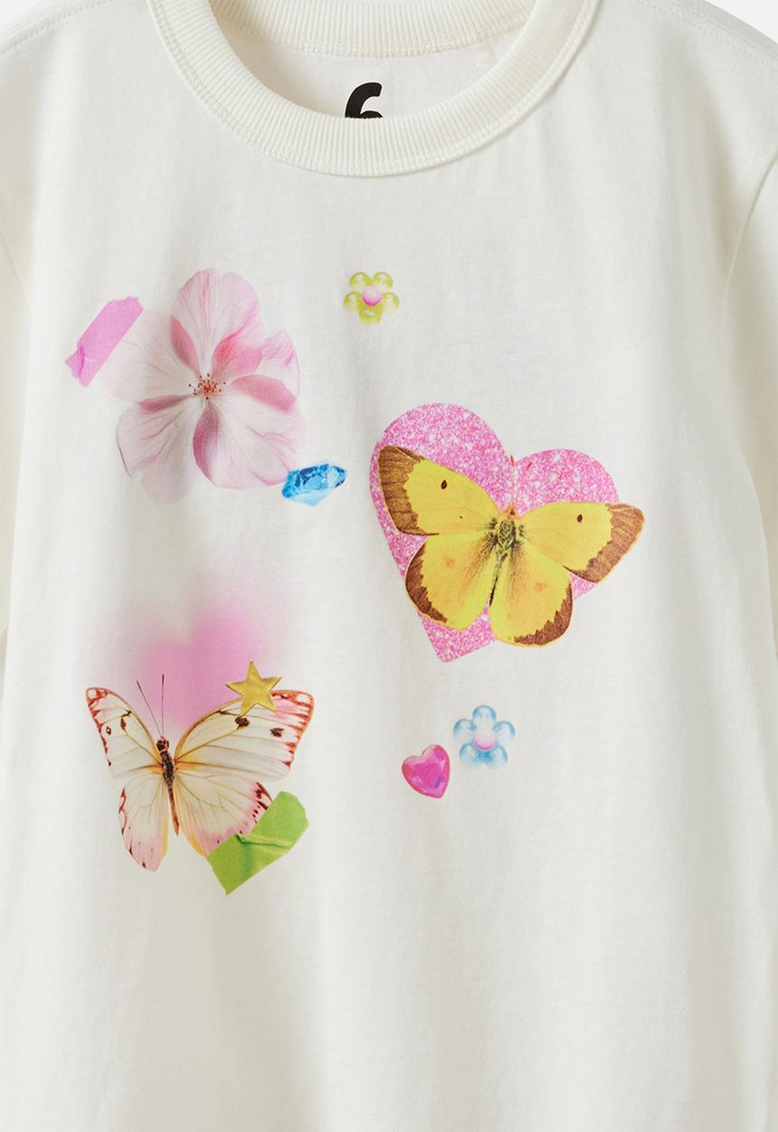 Cotton On - Essential Short Sleeve Graphic Tee - Vanilla/Butterfly Collage