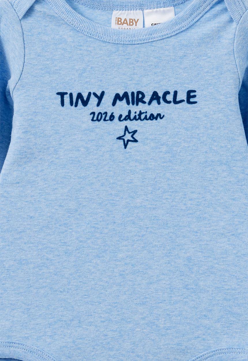 Cotton On - Organic Long Sleeve Bubbysuit - Bluebell Marle/Tiny Miracle