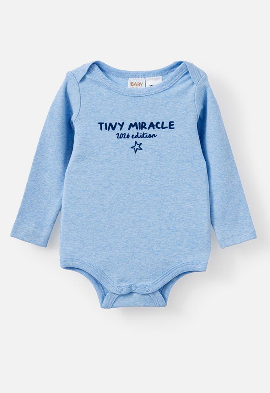 Cotton On - Organic Long Sleeve Bubbysuit - Bluebell Marle/Tiny Miracle