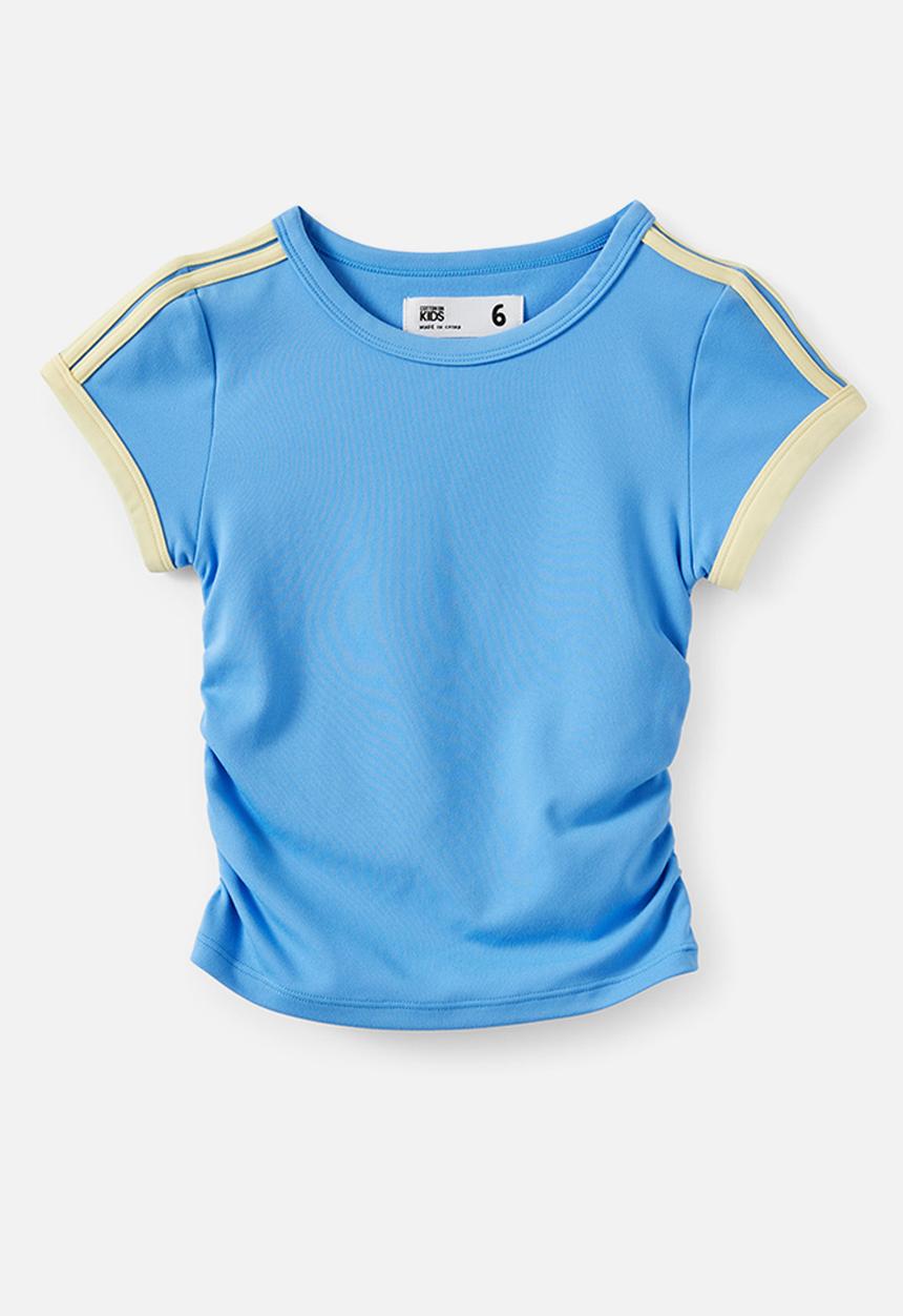 Cotton On - Soft Stretch Gathered Short Sleeve Baby Tee - Blue Bonnet/Baby Yellow