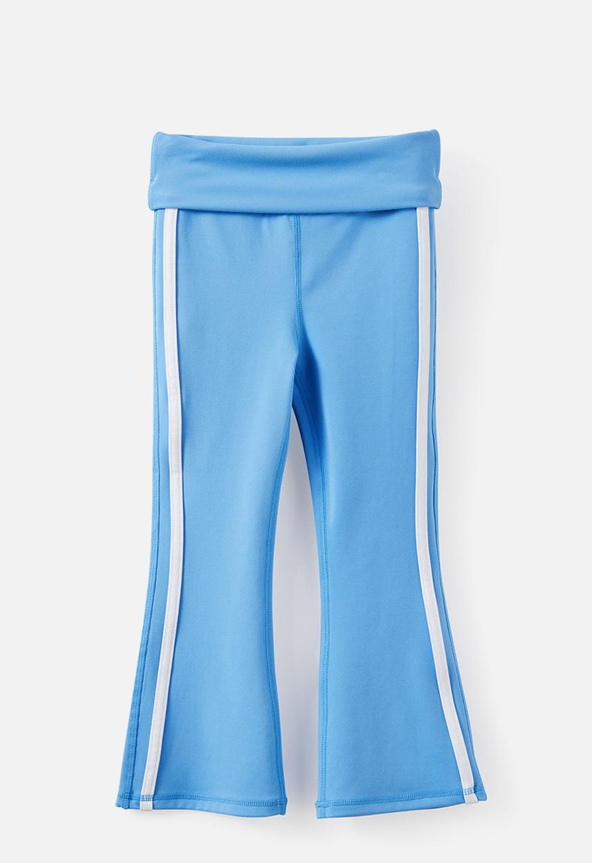 Cotton On - Soft Stretch Fold Over Flare Legging - Blue Bonnet/White Stripe
