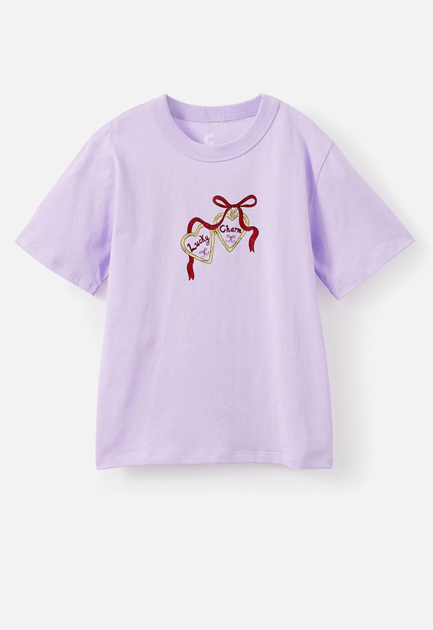 Cotton On - Essential Short Sleeve Graphic Tee - Vintage Lilac/Lucky Charm