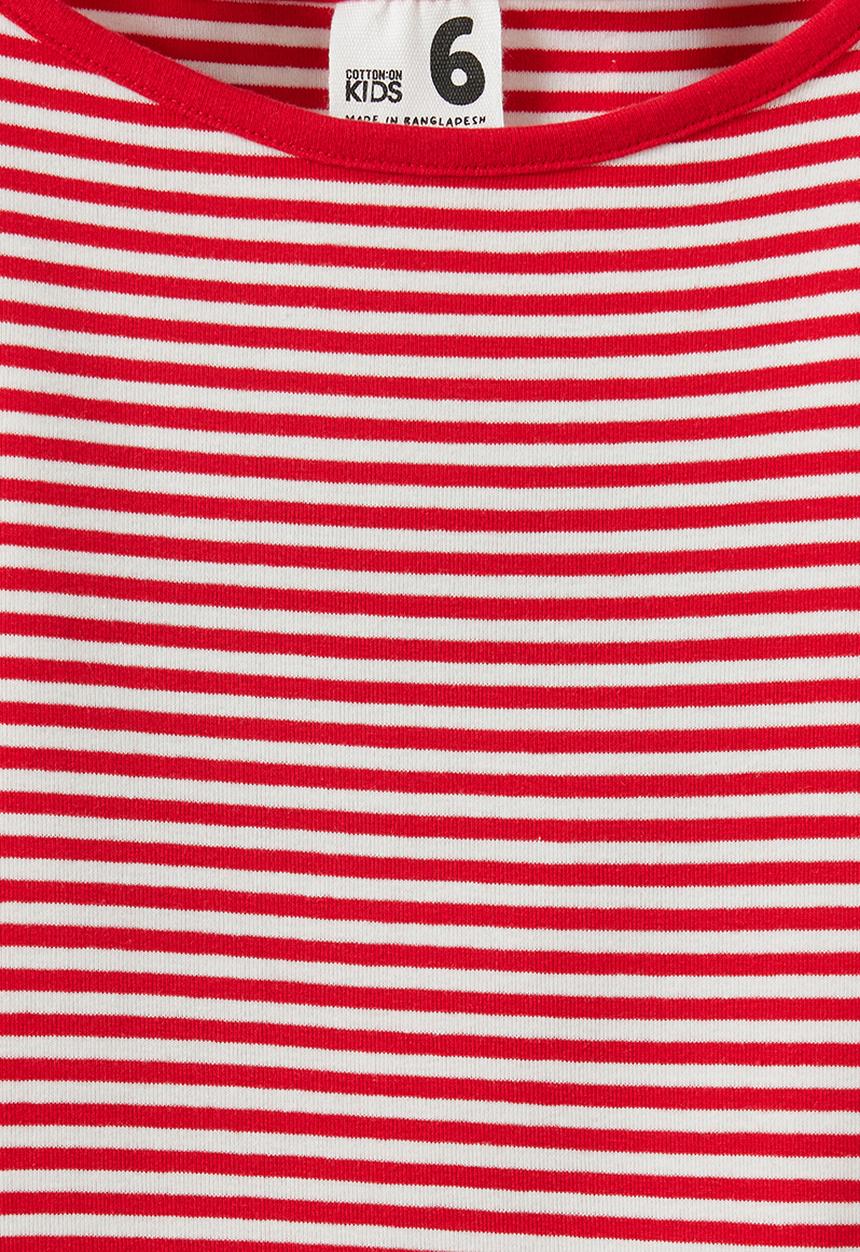 Cotton On - Fitted Short Sleeve Essential Boat Neck Tee - Varsity Red/Vanilla Stripe