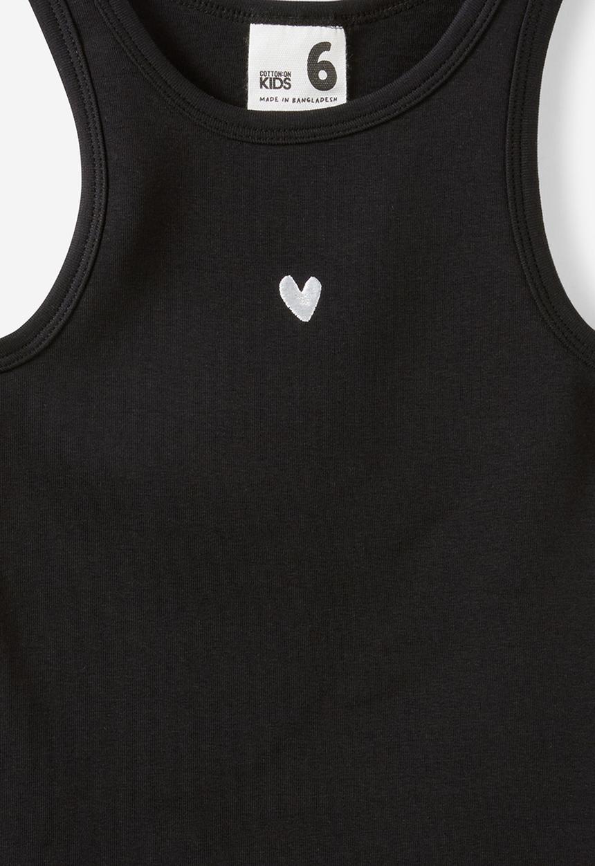 Cotton On - Fitted Essential Racer Back Tank - Black/Vanilla Heart