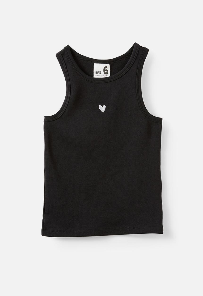 Cotton On - Fitted Essential Racer Back Tank - Black/Vanilla Heart