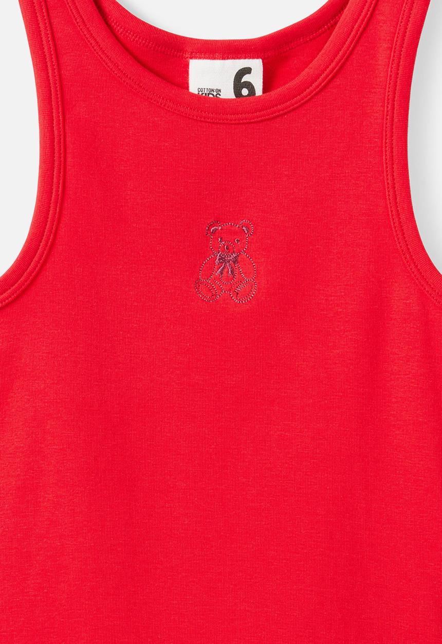 Cotton On - Fitted Essential Racer Back Tank -Varsity Red/Bear