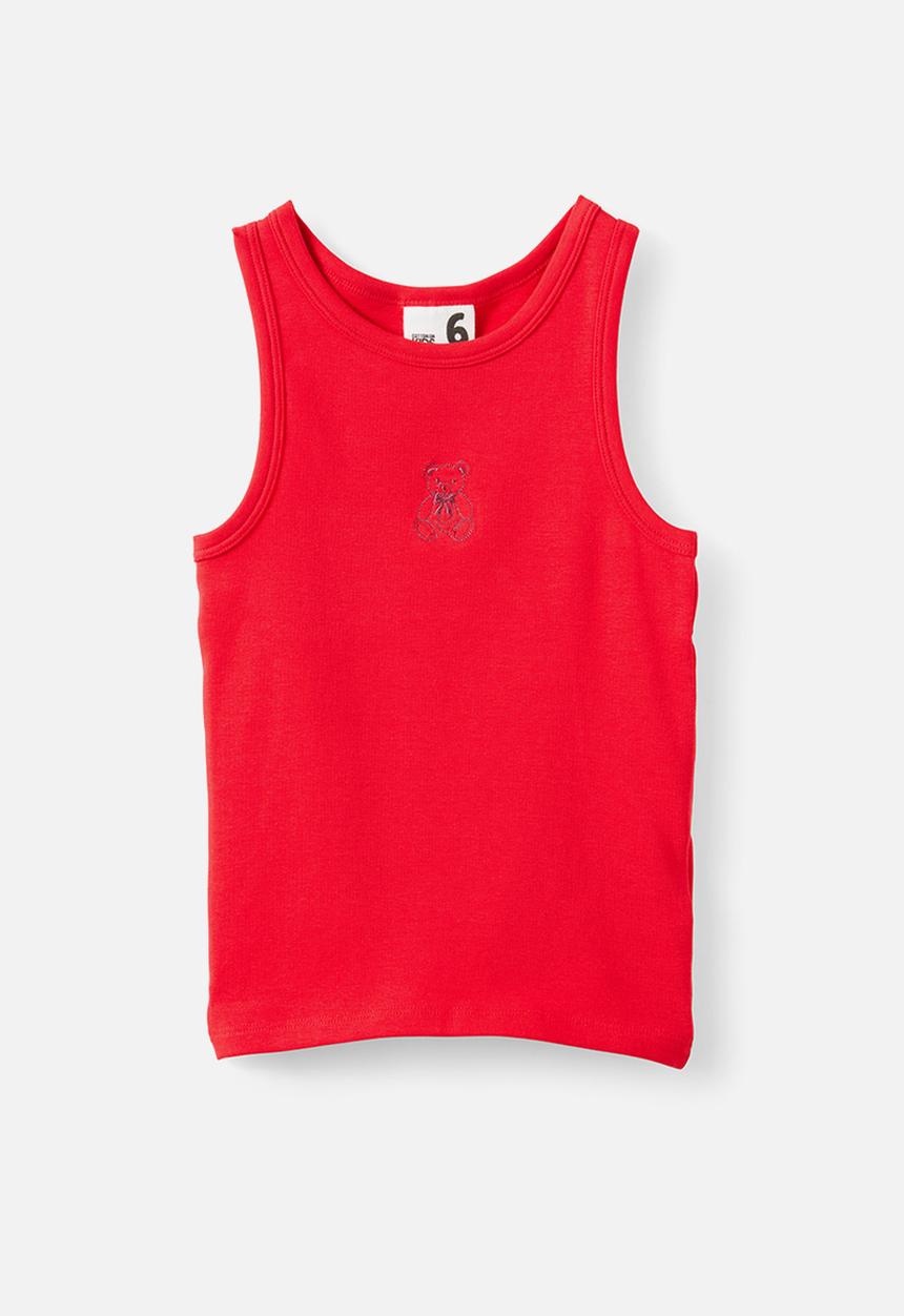 Cotton On - Fitted Essential Racer Back Tank -Varsity Red/Bear