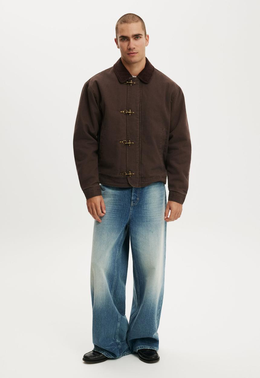 Cotton On - Cropped Canvas Harrington - Washed Chocolate Clasp