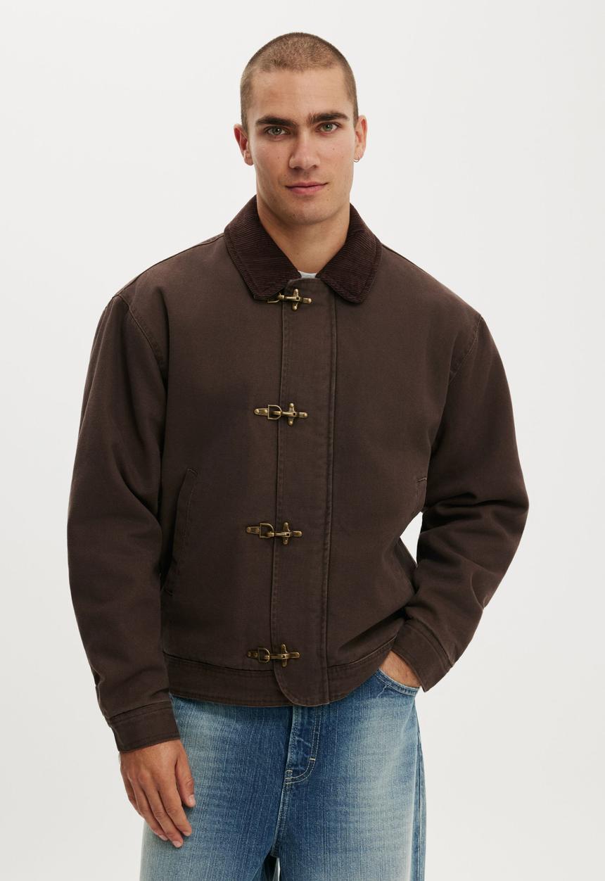 Cotton On - Cropped Canvas Harrington - Washed Chocolate Clasp