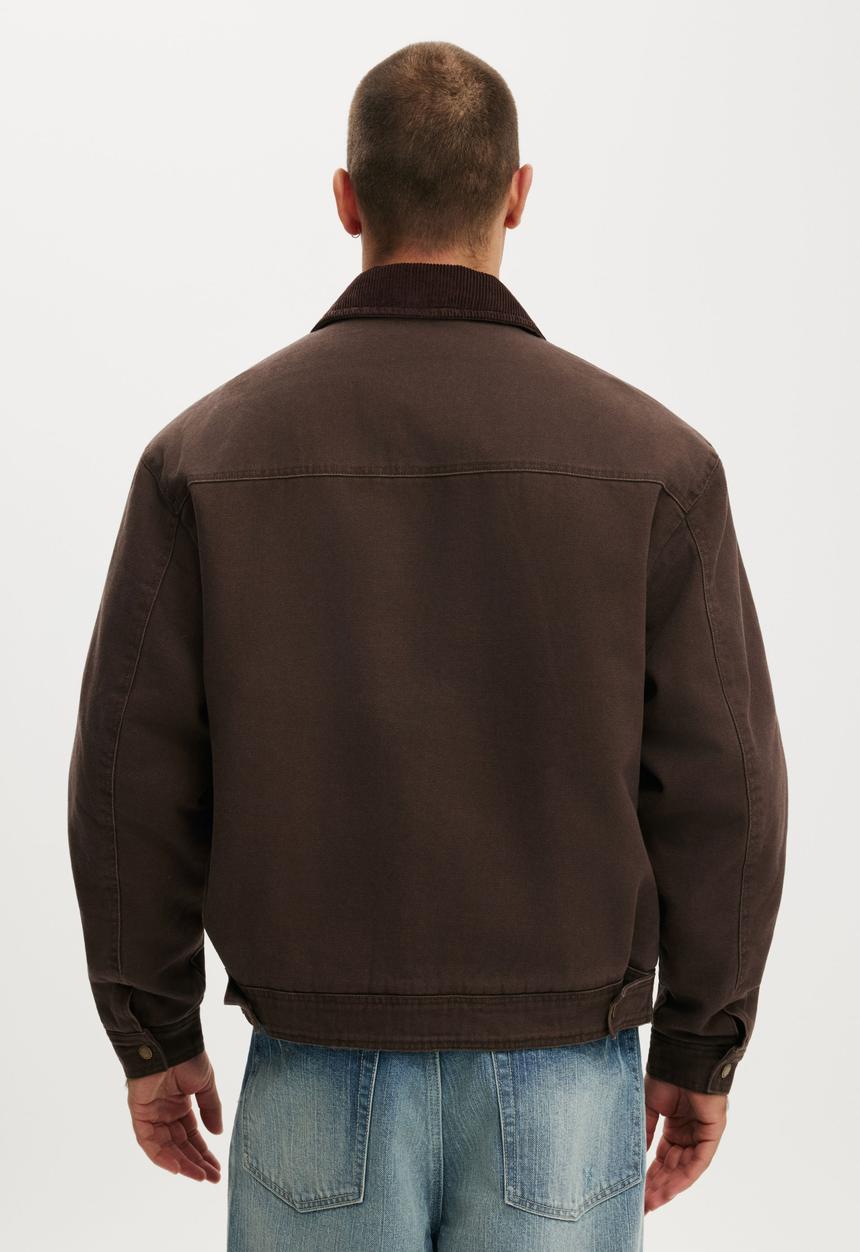 Cotton On - Cropped Canvas Harrington - Washed Chocolate Clasp