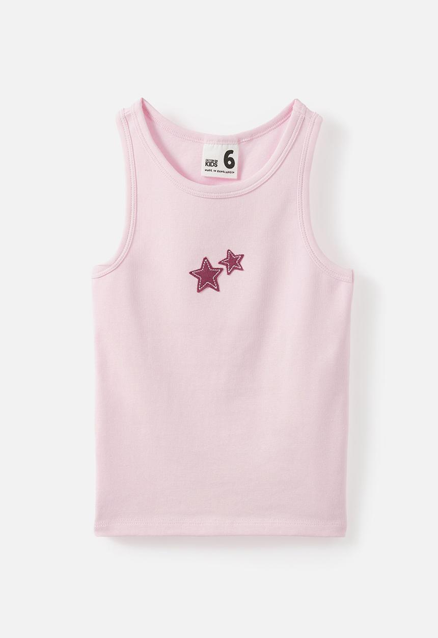 Cotton On - Fitted Essential Racer Back Tank - Ballet Pink/Stars
