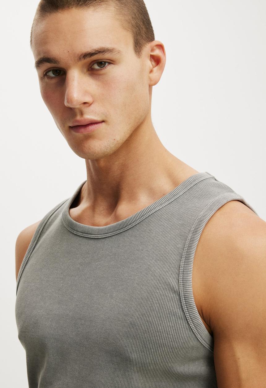 Cotton On - Rib Tank - Slate Stone Wash
