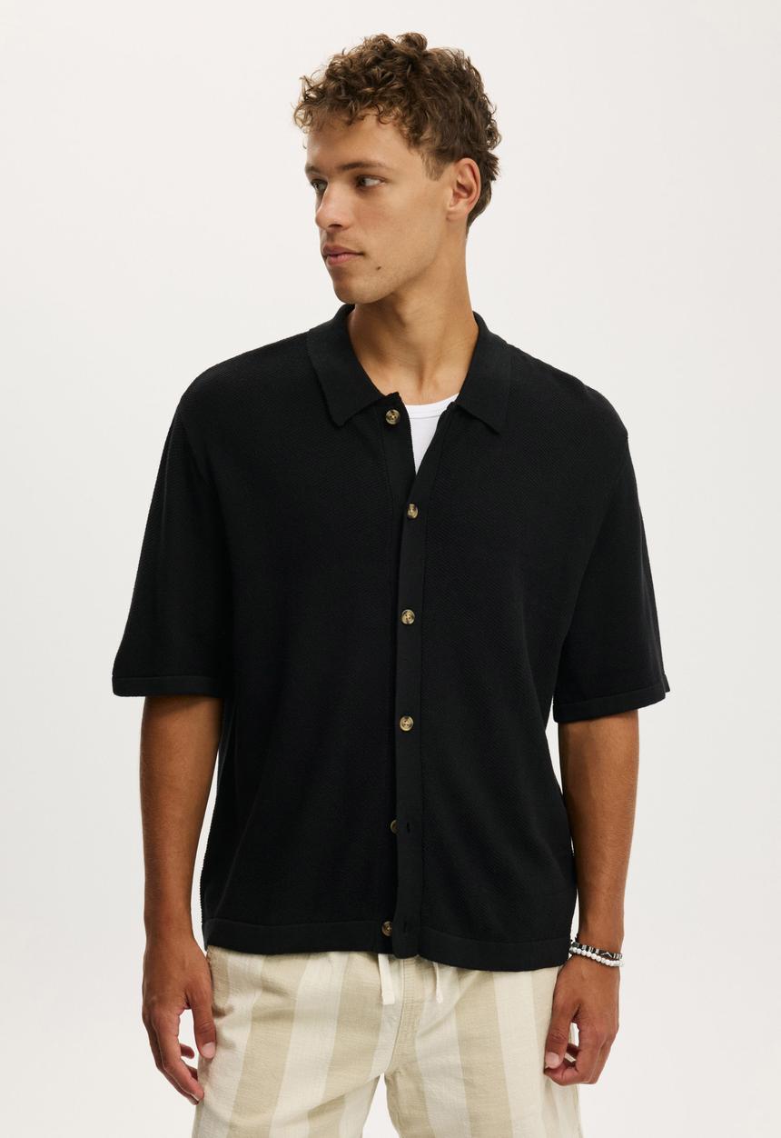 Cotton On - Box Fit Knit Shirt - Washed Black