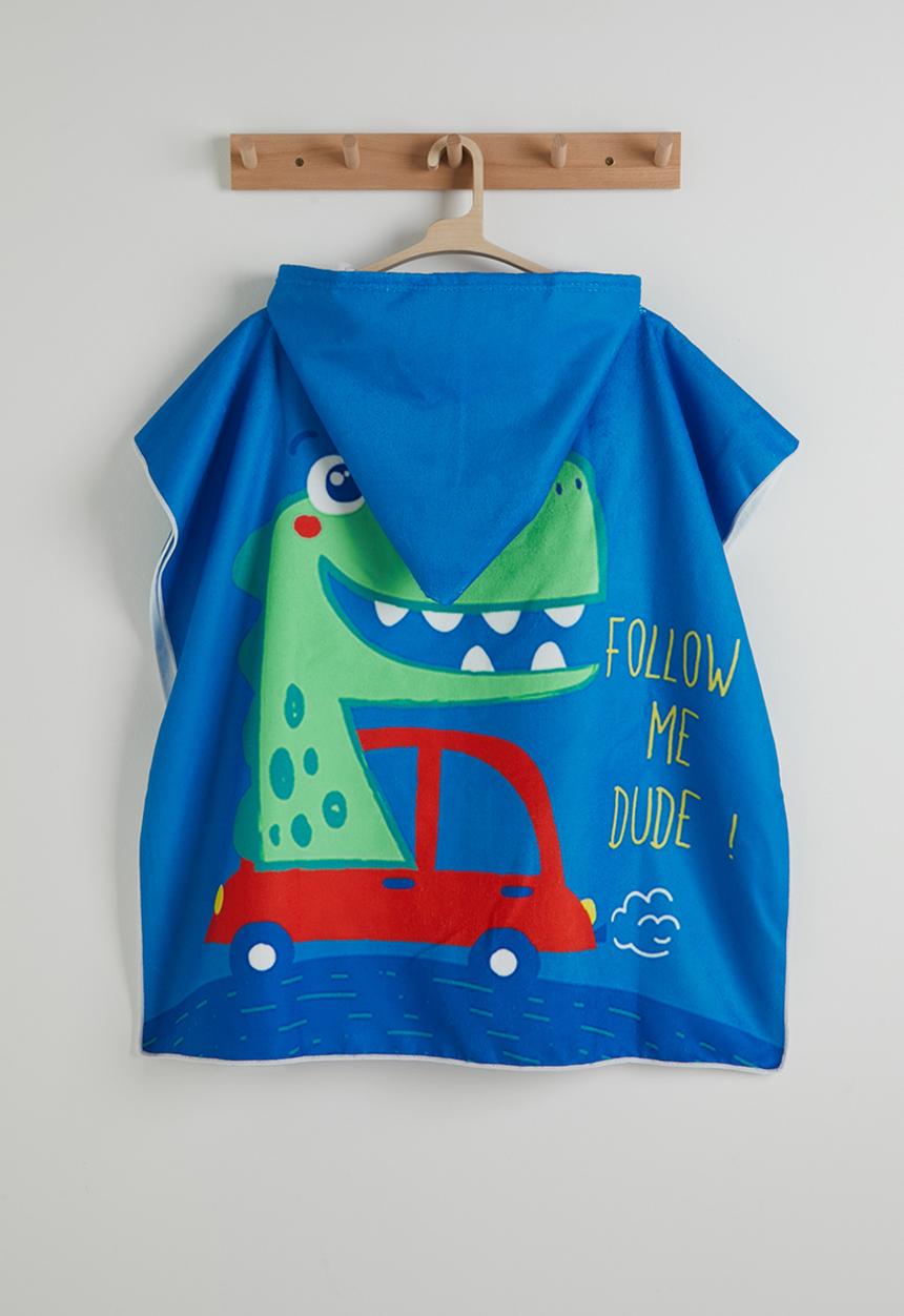 Pop Candy - Dino graphic hooded towel - blue