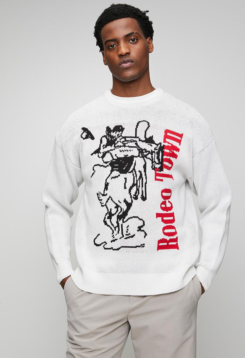 Only & Sons - ONS Rodeo Town  LS JACQUARD CREW KNIT - white