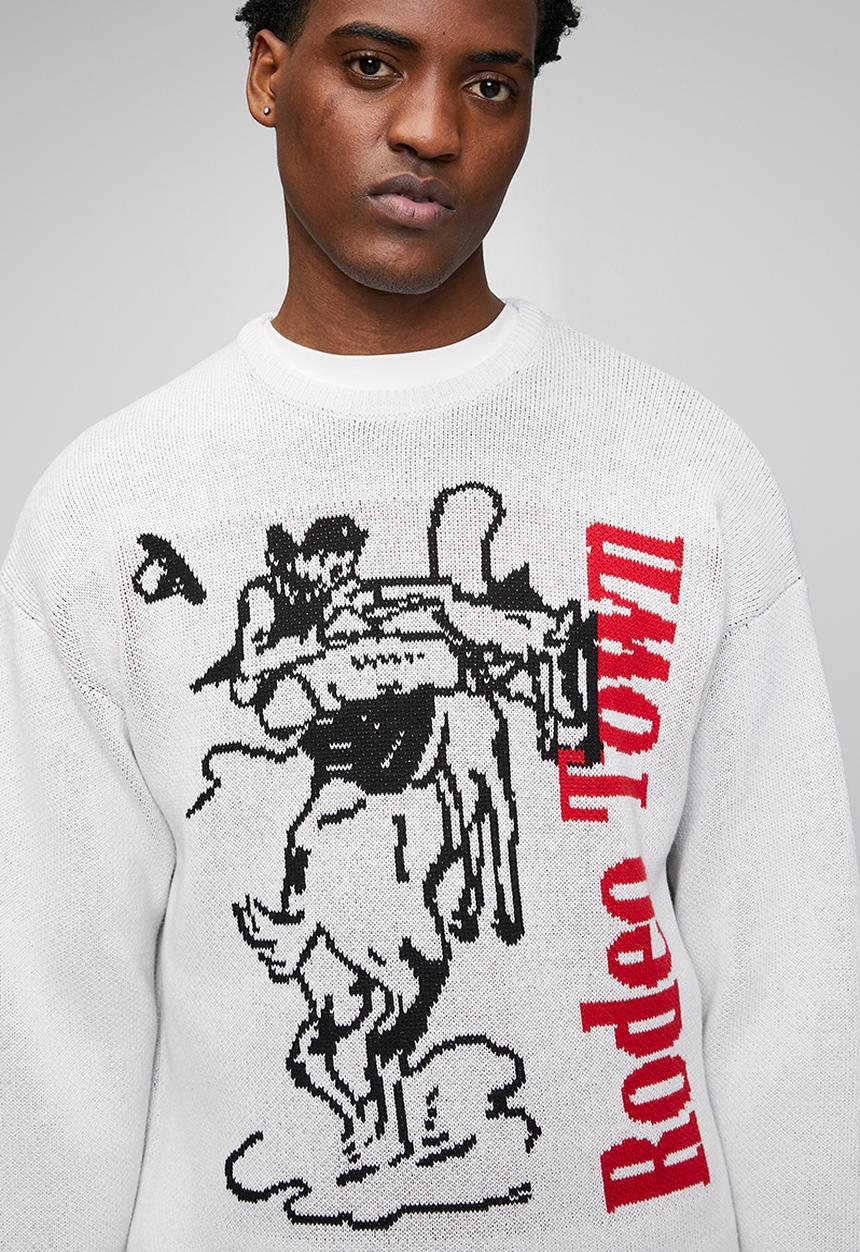 Only & Sons - ONS Rodeo Town  LS JACQUARD CREW KNIT - white