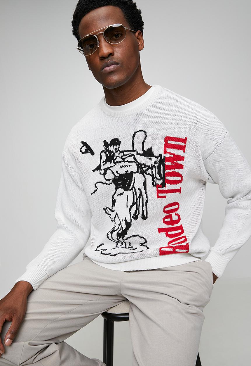 Only & Sons - ONS Rodeo Town  LS JACQUARD CREW KNIT - white