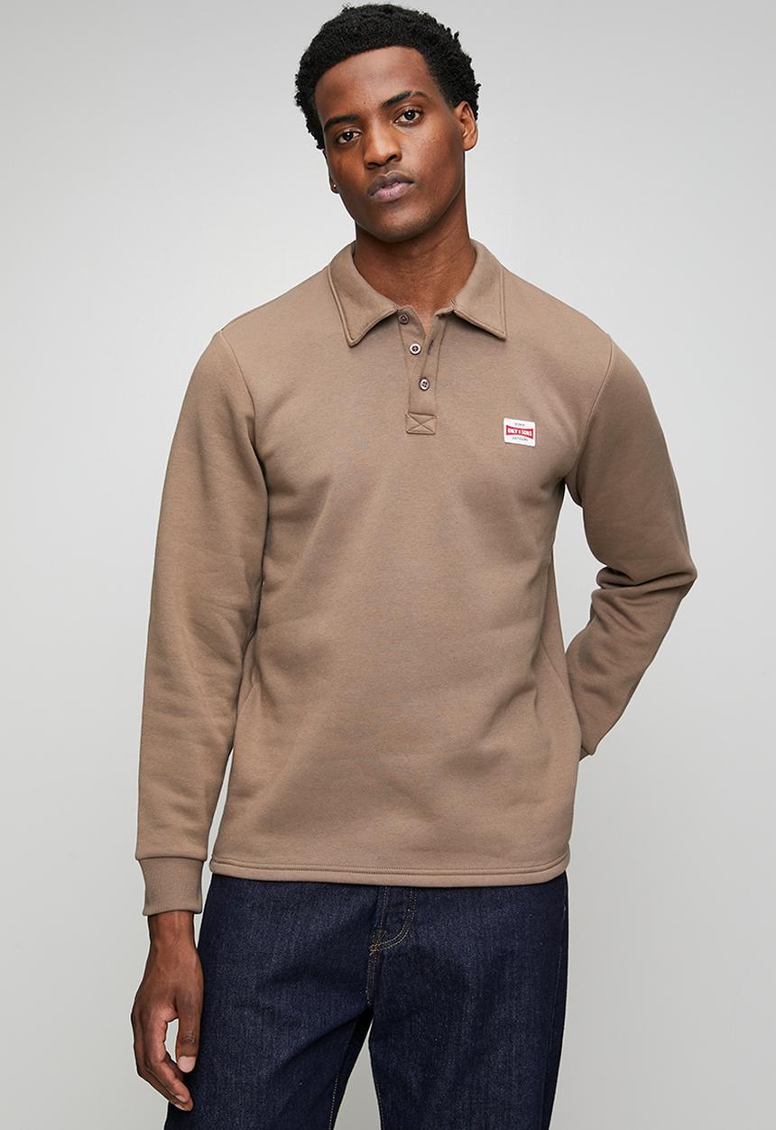 Only & Sons - ONSDAWSON Regular Long Sleeve Rugby Polo - Brown